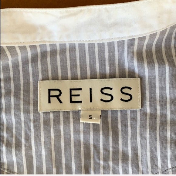 Reiss Cotton Grey Stripe Collarless Shirt - Picture 3 of 5
